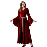 Déguisement Femme Robe Longue à Manches Cloche de La Renaissance Médiévale Costume Rouge