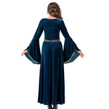 Déguisement Femme Robe Longue à Manches Cloche Renaissance Médiévale Costume Bleu