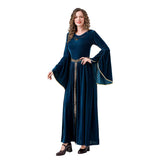 Déguisement Femme Robe Longue à Manches Cloche Renaissance Médiévale Costume Bleu