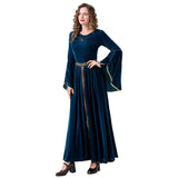 Déguisement Femme Robe Longue à Manches Cloche Renaissance Médiévale Costume Bleu