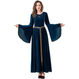 Déguisement Femme Robe Longue à Manches Cloche Renaissance Médiévale Costume Bleu
