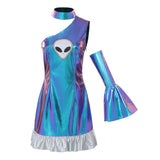 Déguisement Femme Robe Spatiale Métallique Futuriste Costume pour Halloween
