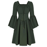 Déguisement Femme Robe Verte avec Manches Volantes Costume Rétro Médiéval