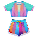 Déguisement Femme T-shirt+Shoet Rainbow à Rayures Costume Sport