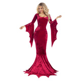 Déguisement Femme Vampire Chauve-souris Robe Rouge Gothique Costume d’ Halloween