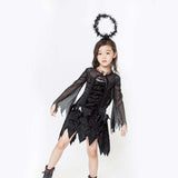 Déguisement Fille Ange Noir Sorcière Robe+Ailes+Coiffe pour Halloween Carnaval