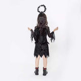 Déguisement Fille Ange Noir Sorcière Robe+Ailes+Coiffe pour Halloween Carnaval