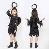 Déguisement Fille Ange Noir Sorcière Robe+Ailes+Coiffe pour Halloween Carnaval