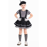 Déguisement Fille Artiste Mime Robe Noire et Blanche Costume d'Halloween