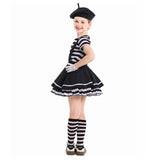 Déguisement Fille Artiste Mime Robe Noire et Blanche Costume d'Halloween