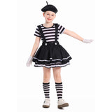 Déguisement Fille Artiste Mime Robe Noire et Blanche Costume d'Halloween