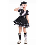 Déguisement Fille Artiste Mime Robe Noire et Blanche Costume d'Halloween