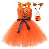 Déguisement Fille Citrouille Pumpkin Robe Orange pour Halloween Carnaval