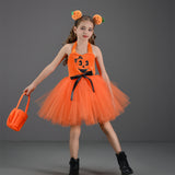 Déguisement Fille Citrouille Pumpkin Robe Orange pour Halloween Carnaval