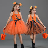 Déguisement Fille Citrouille Pumpkin Robe Orange pour Halloween Carnaval