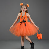 Déguisement Fille Citrouille Pumpkin Robe Orange pour Halloween Carnaval