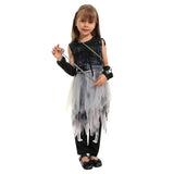 Déguisement Fille La Mort Robe en Dentelle Costume Noir d'Halloween
