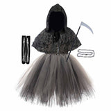 Déguisement Fille Moissonneuse Tutu Robe Noire Costume d'Halloween