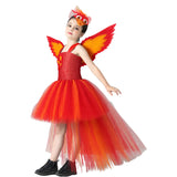 Déguisement Fille Phénix Robe Rouge en Maille Costume d'Halloween