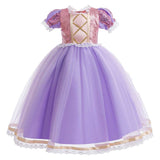 Déguisement Fille Raiponce Robe Bouffante en Dentelle Violette Costume pour Halloween