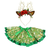 Déguisement Fille Renne Jupe+Serre-tête Costume Vert d'Halloween