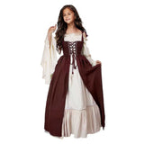 Déguisement Fille Robe Médiévale Renaissance à Col Carré et Taille Nouée Costume Vintage