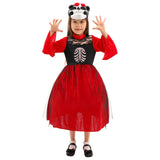 Déguisement Fille Robe Rouge Costume d'Halloween pour Jour des Morts