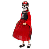 Déguisement Fille Robe Rouge Costume d'Halloween pour Jour des Morts