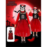 Déguisement Fille Robe Rouge Costume d'Halloween pour Jour des Morts