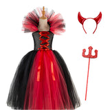 Déguisement Fille Sorcière Robe Longue Costume Rouge d'Halloween