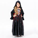 Déguisement Fille Sorcière Robe Noire Squelette Imprimé Costume d'Halloween