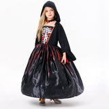 Déguisement Fille Sorcière Robe Noire Squelette Imprimé Costume d'Halloween