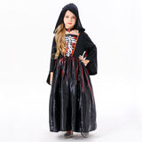 Déguisement Fille Sorcière Robe Noire Squelette Imprimé Costume d'Halloween