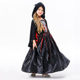 Déguisement Fille Sorcière Robe Noire Squelette Imprimé Costume d'Halloween