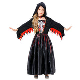 Déguisement Fille Sorcière Robe Noire Squelette Imprimé Costume d'Halloween