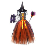 Déguisement Fille Sorcière TuTu Robe Orange Cosutme d'Halloween