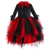 Déguisement Fille Vampire Sorcière Robe Noire-rouge Costume d'Halloween