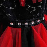 Déguisement Fille Vampire Sorcière Robe Noire-rouge Costume d'Halloween