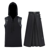 Déguisement Haut et Jupe-Short Noire Cyberpunk Steampunk Gothique Homme