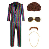 Déguisement Homme Uniforme Colorés Disco Costume d'Halloween Ensemble 5 Pièces