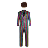 Déguisement Homme Uniforme Colorés Disco Costume d'Halloween Ensemble 5 Pièces