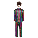 Déguisement Homme Uniforme Colorés Disco Costume d'Halloween Ensemble 5 Pièces