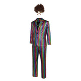 Déguisement Homme Uniforme Colorés Disco Costume d'Halloween Ensemble 5 Pièces