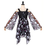 Déguisement Robe Bustier Imprimé Crâne et Cœur Gothique Noir Femme