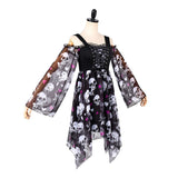 Déguisement Robe Bustier Imprimé Crâne et Cœur Gothique Noir Femme