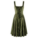 Déguisement Robe Gilet en Velours Médiévale Renaissance Verte Femme pour Halloween