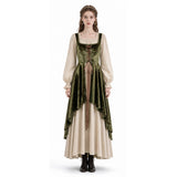 Déguisement Robe Gilet en Velours Médiévale Renaissance Verte Femme pour Halloween