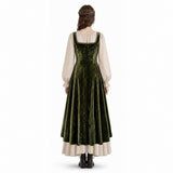 Déguisement Robe Gilet en Velours Médiévale Renaissance Verte Femme pour Halloween