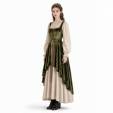 Déguisement Robe Gilet en Velours Médiévale Renaissance Verte Femme pour Halloween