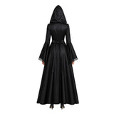 Déguisement Robe Longue à Capuche de Sorcière Rétro Médiévale Noire Femme